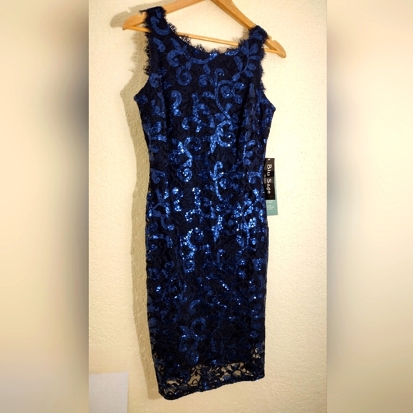 Blu Sage Blue Sequined Sleeveless Midi Dress NWT - Picture 3 of 7